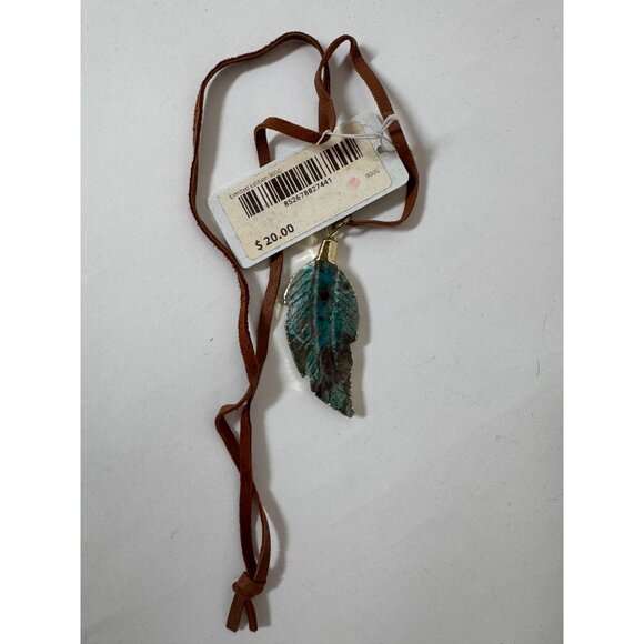 Turquoise Leaf Pendant Necklace With Leather Cord By The Jewelry Junkie - Picture 2 of 13